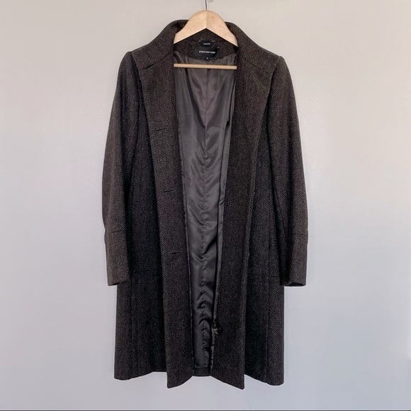 Jones‎ New York Wool Brown Tweed chocolate Brown Coat Size 6 - Picture 1 of 11